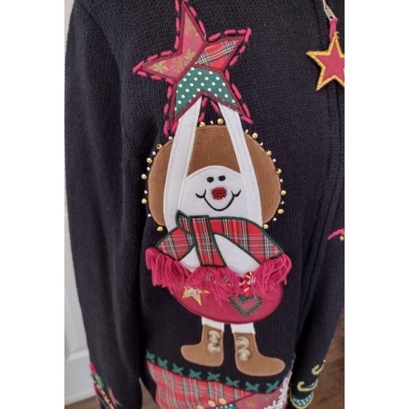 KIKIT Black Christmas Cardigan Sweater Large Embellished ZIP - Picture 4 of 9